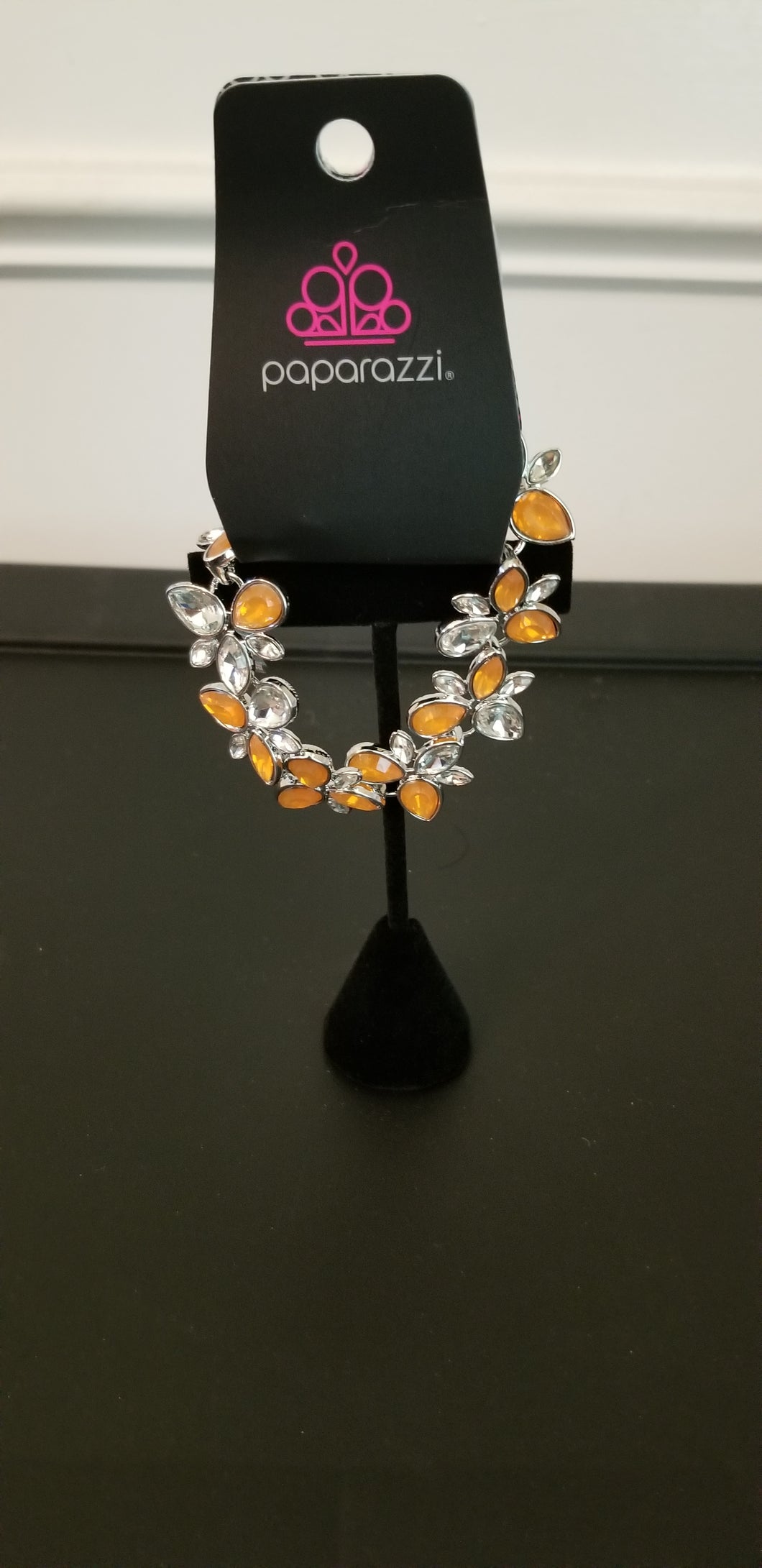 Orange and White Rhinestone Bracelet