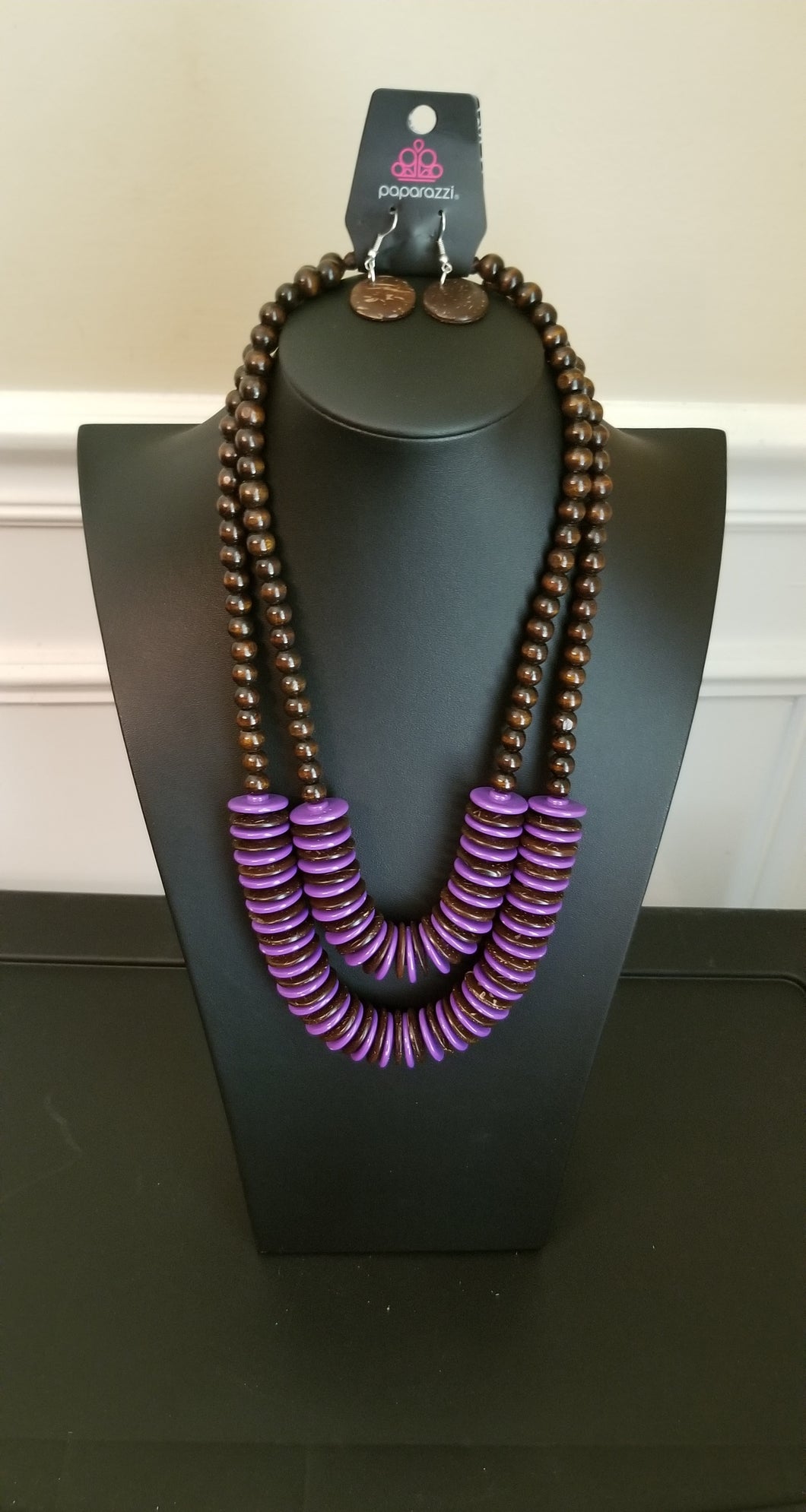 Purple and Brown Wooden Necklace