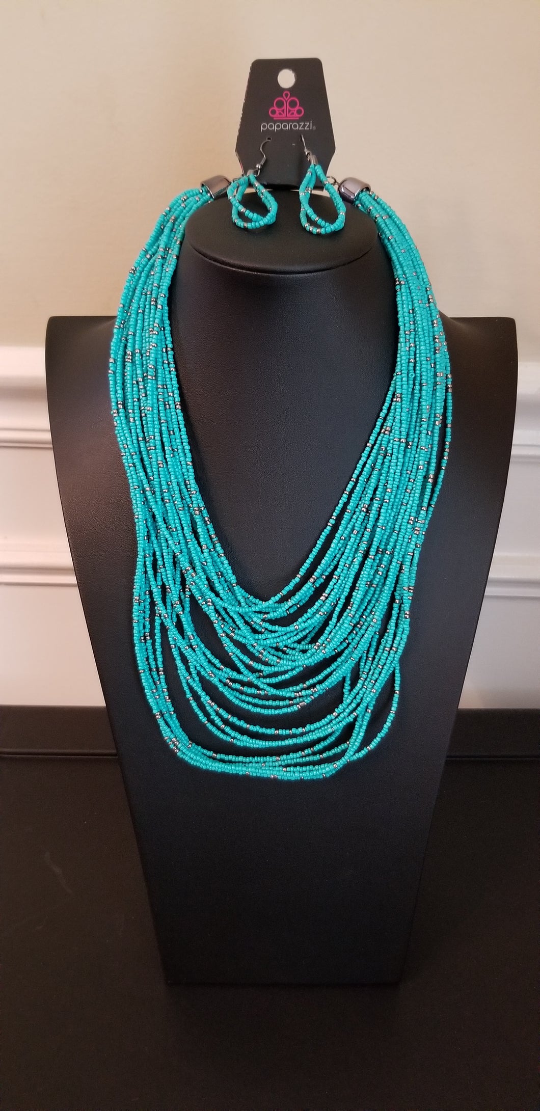 Blue and Silver Seabead Necklace