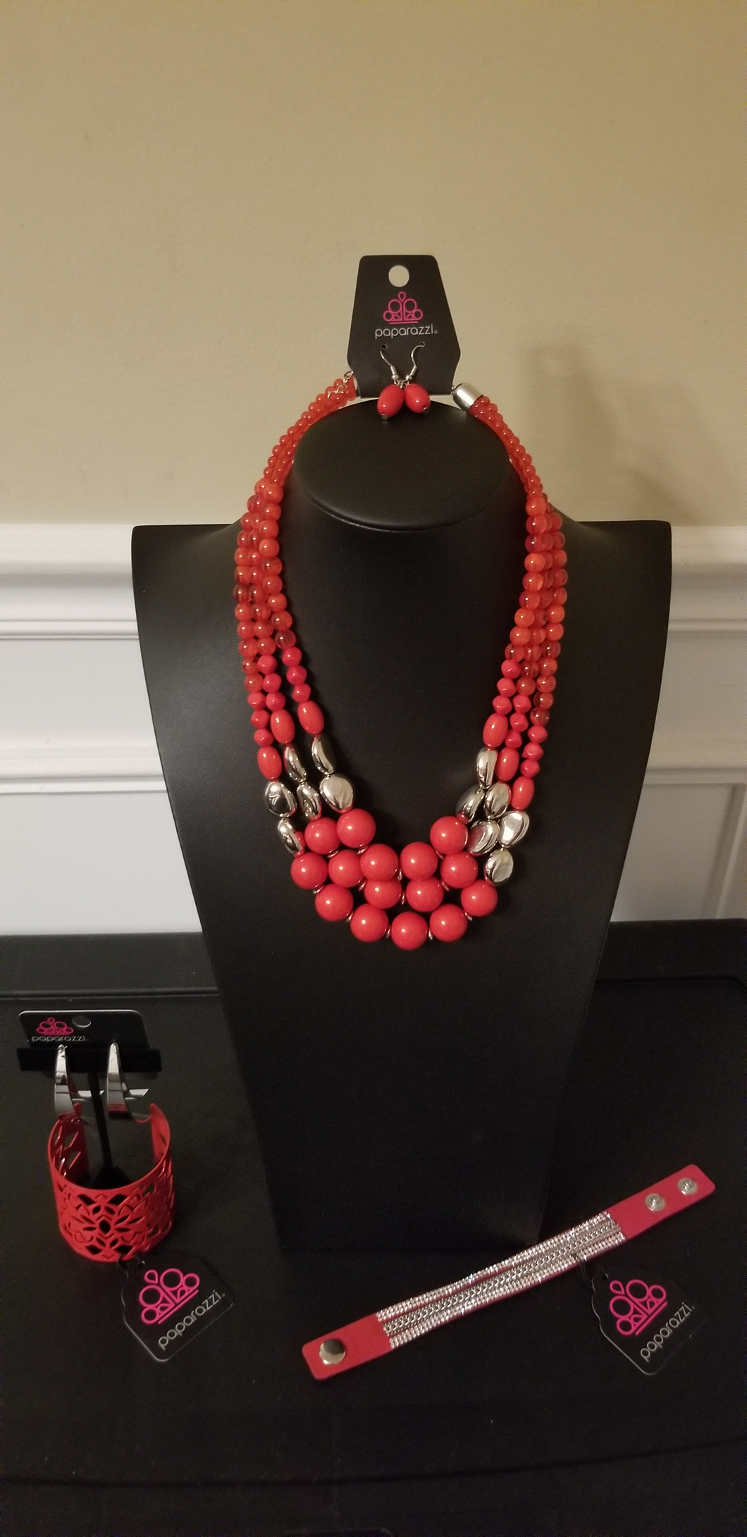 Red and Silver Four-Piece Set